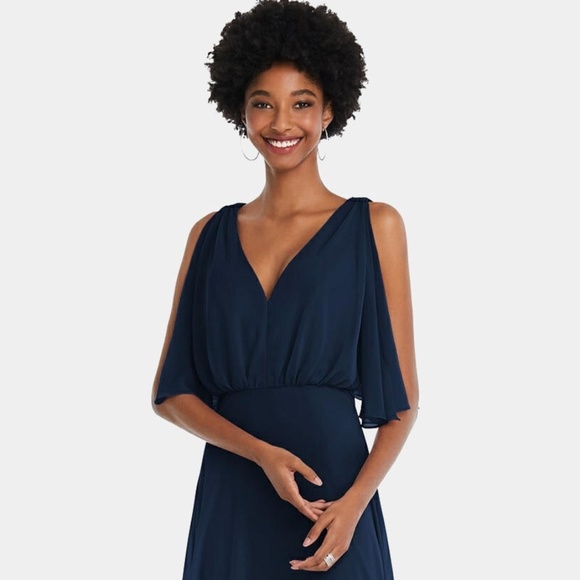 NEW AFTER SIX Navy CHIFFON V-Neck SPLIT-SLEEVE Blouson Bodice BRIDESMAID GOWN 6 - Picture 4 of 15